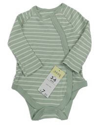 Nové - olivovo-biele pruhované rebrované body Matalan