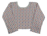 Bílo-červeno-tmavofialové puntíkaté crop triko 