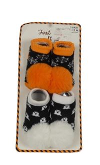 Nové - 2x - Ponožky s bambulí - Černo/oranžové s pavučinkami, černo/bílé s duchy First steps