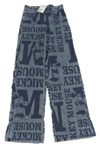 Nové - modré široké kalhoty riflového vzhledu s Mickey H&M