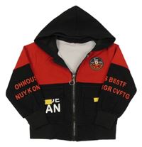 Červeno-čierna prepínaci mikina s nápismi a kapucňou