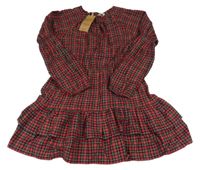 Nové - červeno-kostkované plátěné šaty s mašlemi Next