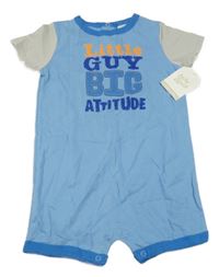 Nové - modro-světlešedý kraťasový overal s nápisy OshKosh