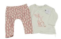 Nové - 2Set - Bílé triko s králíčkem + starorůžové turecké legíny s králíčky Next