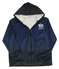 Tmavomodro-čierna prepínaci športová mikina s logom a kapucňou