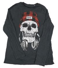 Tmavošedé triko s lebkou C&A