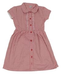 Červeno-biele kockované šaty s volánikmi a golierikom Tu