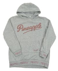 Sivá melírovaná mikina s logy a vreckom a kapucňou Pineapple