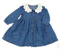 Modré ľahké rifľové prepínaci šaty s bielým golierom s madeirou Mothercare