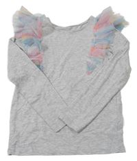 Šedé melírované triko s tylovými volánky H&M