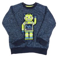 Tmavomodro-modrá melírovaná pletená zateplená mikina s robotem F&F