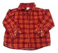 Červeno-tmavomodro-horčicová kockovaná košeľa
