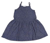 Tmavomodré kvetované bavlnené šaty H&M