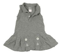 Šedé melírované bavlněné polo šaty s kotvami a knoflíky Zara
