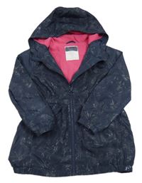 Tmavomodrá šusťáková lehce zateplená parka s jednorožci a kapucí Matalan