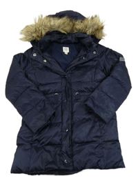 Tmavomodrá šusťáková zimní parka s kapucí s kožešinou GAP