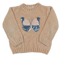 Ružový žinylkový sveter s motýlem z flitrů Kiki&Koko