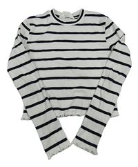 Bielo-čierne pruhované rebrované crop tričko H&M