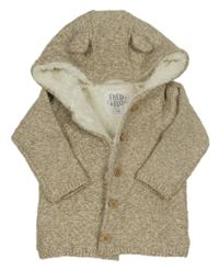 Hnědý melírovaný zateplený propínací svetr s kapucí F&F