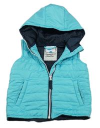 Azurová prešívaná šušťáková zateplená vesta s kapucňou Topomini