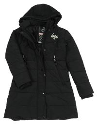 Černý šusťákový zimní kabát s kapucí Hype