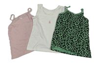 3x košilka - růžová perforovaná so srdíčky + smotanová s vílou + zelená s leopardím vzorom