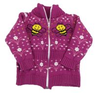 Fuchsiový vzorovaný prepínaci sveter s včelami