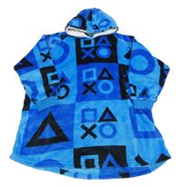 Modro-čierna chlpatá oversize mikina s logy a kapucí - PlayStation