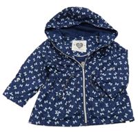 Tmavomodrá šušťáková jarná bunda s mašľami a kapucňou F&F