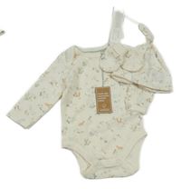 Nové - 3set - Smotanové body so zvířaty + bavlněná čepice + rukavičky Mothercare