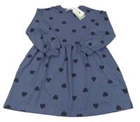 Nové - Tmavomodré teplákové šaty se srdíčky H&M