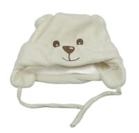 Krémová chlupatá čepice - medvěd