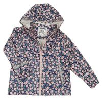 Tmavomodrá kvetovaná nepromokavá bunda s kapucňou Lupilu