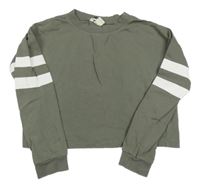 Khaki ľahká crop mikina s pruhy na rukávech H&M