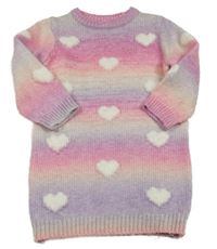 Lila-růžové ombré svetrové šaty se srdíčky Nutmeg