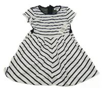 Nové - Bílo-černé pruhované bavlněné šaty s krajkou DKNY