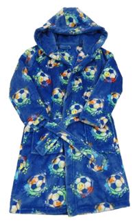 Modrý chlupatý župan s fotbalovými míči a kapucí Dunnes