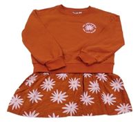 Skořicové teplákovo/lehké šaty s květinami L&D