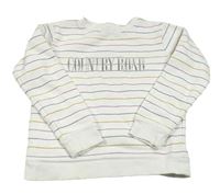 Bielo-farebná pruhovaná trblietavá mikina s nápisom