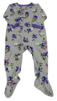 Sivý melírovaný kvetovaný fleecový overal Carter's