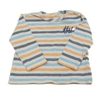 Bielo-modro-oranžové pruhované tričko s nápisom Eat Ants