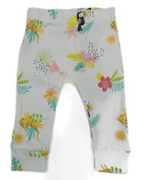 Biele ľahké tepláky so zvířaty a listami