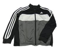 Černo-bílo-tmavošedá sportovní propínací mikina s logem Adidas