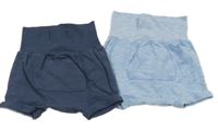 2x bavlněné kraťasy - tmavomodré + světlemodré pruhované H&M