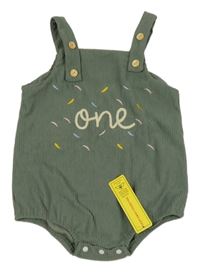 Nové - Khaki rebrované na traké kraťasy s nápisom