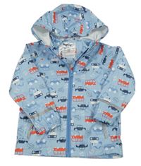 Svetlomodrá nepromokavá bunda s autami a kapucňou Lupilu