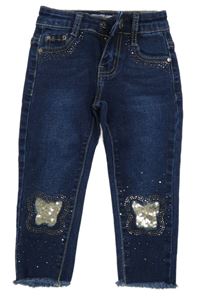 Tmavomodré skinny rifle s flitry