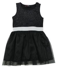 Čierne šaty s trblietkami a tylovymi rukávy