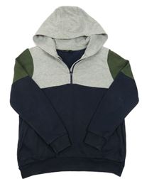 Šedo-tmavomodro-khaki mikina s kapucňou George