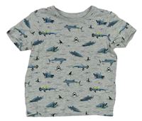 Sivé melírované tričko so žralokmi C&A